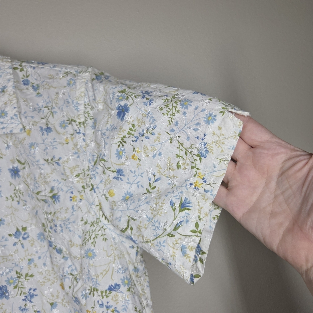 Vintage 90s Casey & Max Blue Yellow White Floral Embroidered Button Up Crop Med - Picture 3 of 8